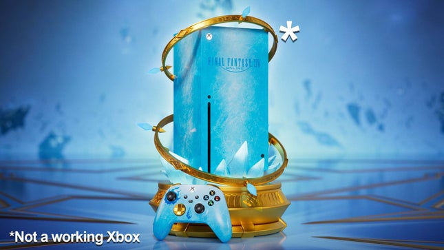 One image shows a blue and gold Xbox console that doesn't actually work. 